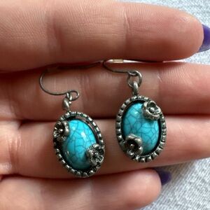 Turquoise and Silver Floral Earrings